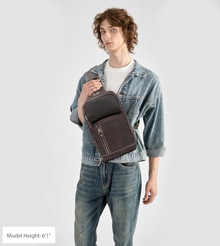 LANNSYNE Full Grain Leather Sling Bag for Men Crossbody Chest Daypack T245630