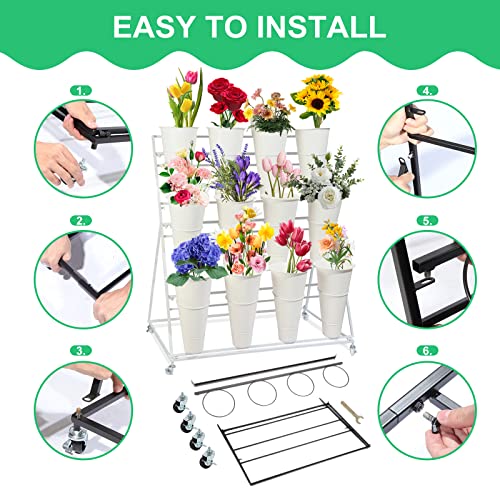 3 Layer Metal Flower Display Stand with White Buckets J638089