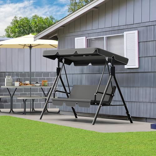 YITAHOME Outdoor Patio Swing Chair 3 Person with Adjustable Canopy, Black P266