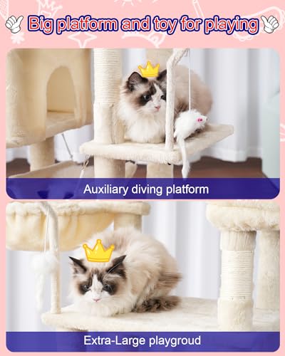 Cat Tree for Large Cats with Platforms and Scratching Posts, Smoky Gray D2468