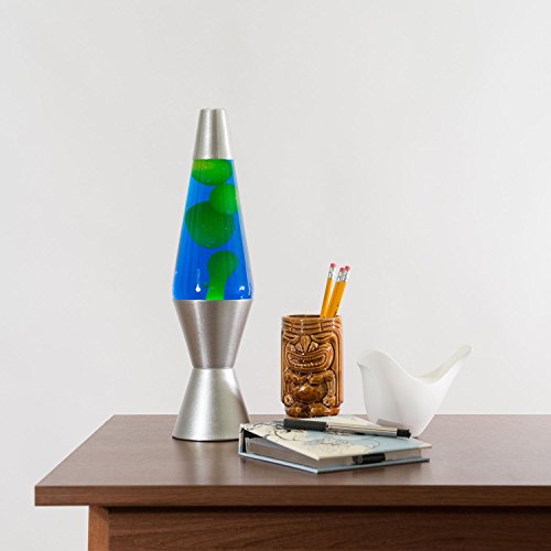 Lava Lite 2124 Original 14.5-Inch Silver Base Lamp with Yellow Wax Blue Liquid K2514