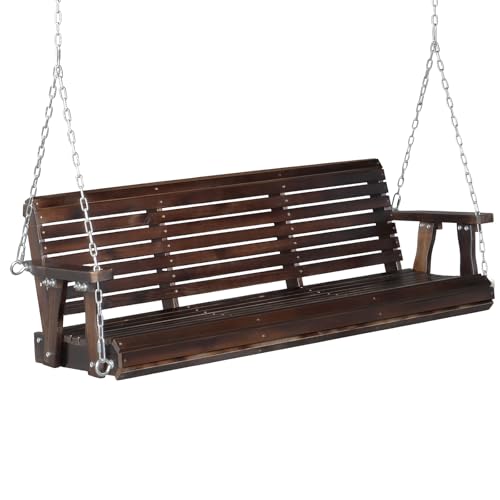 VINGLI Patio Wooden Porch Swing Chair with Hanging Chains, 5 FT, White W381253
