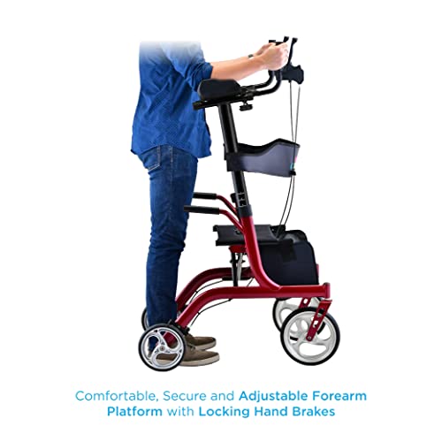 NOVA Phoenix Rise UP Rollator, Upright Walker with Padded Forearm Platform, 10" Wheels, Blue Z57530