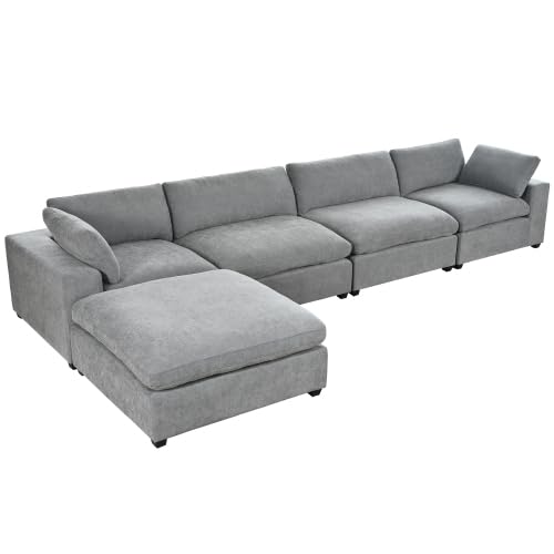 Upholstered Oversize Modular Sofa with Removable Ottoman,Sectional sofa for Living Room Apartment(5-Seater) (Beige)