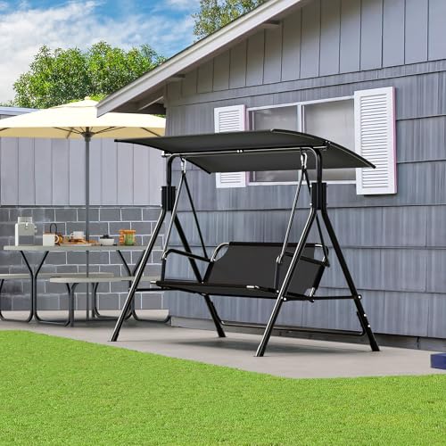 YITAHOME Outdoor Patio Swing Chair 3 Person with Adjustable Canopy, Black P266