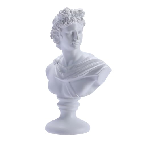 Greek David Head Bust Statue Sculpture Home Decorations, Classic Apollo Ancient Greek Mythology Statue Roman Home Decor or Bookshelves, Shelves, Partition Decor (White)