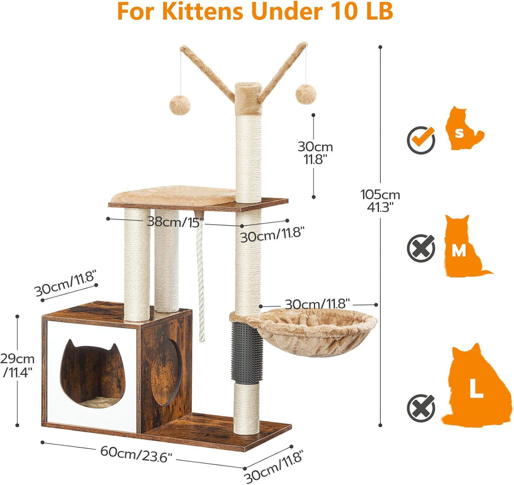 HOOBRO Cat Tree for Indoor Cats, Wooden Cat House with Scratching Posts, Rustic Brown V4423