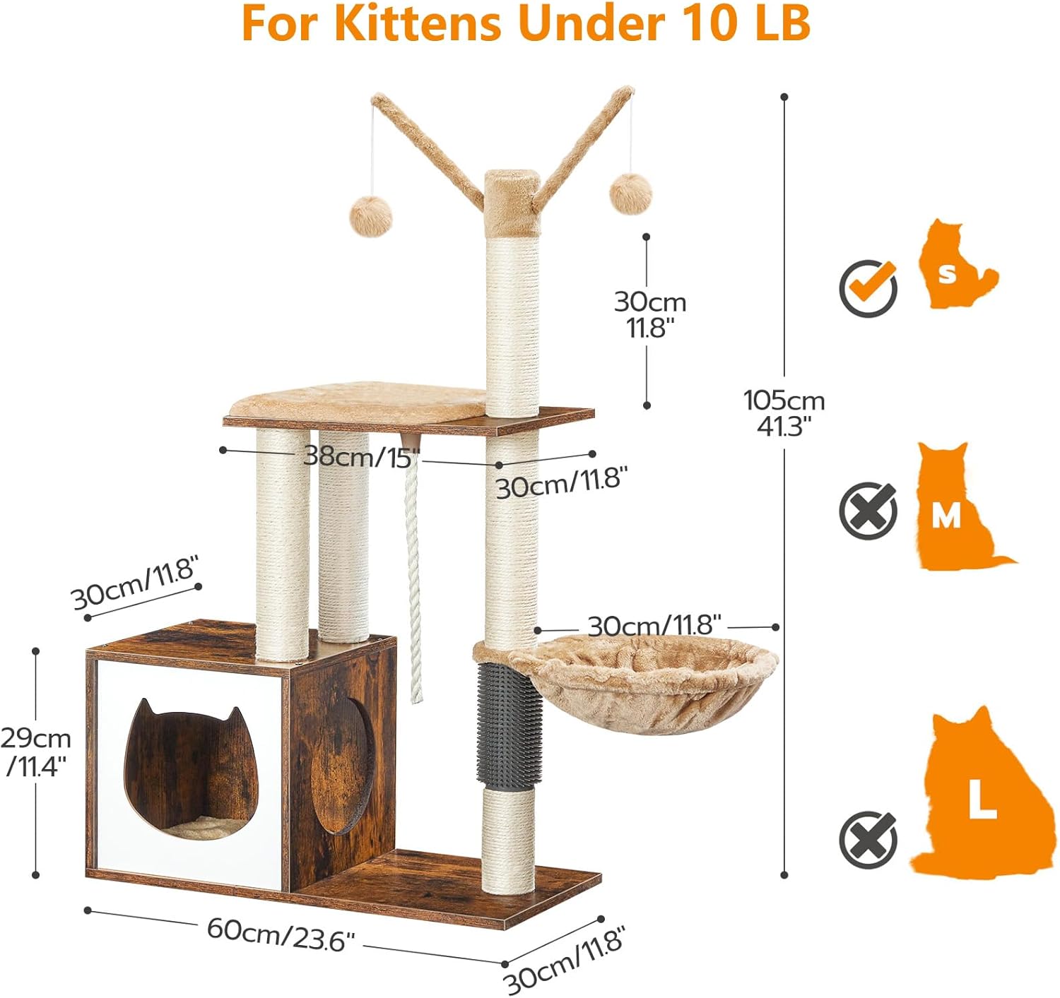 HOOBRO Cat Tree for Indoor Cats, Wooden Cat House with Scratching Posts, Rustic Brown V4423
