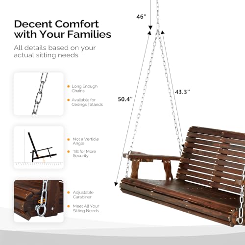 VINGLI Patio Wooden Porch Swing Chair with Hanging Chains, 5 FT, White W381253