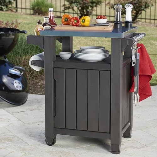 Keter Outdoor Rolling Table Cart with Wheels, Dark Brown V22486