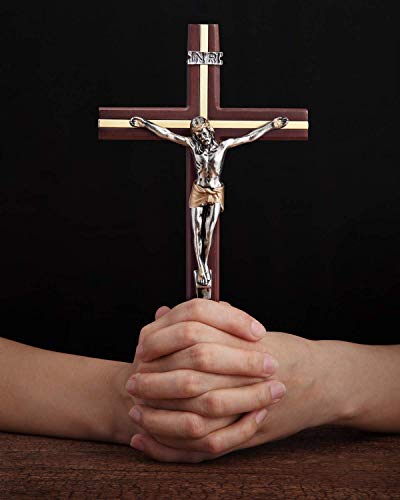 KUXBET Crucifix Cross Catholic 10.7 Inch Wooden Jesus Christ Wall Hanging or Tabletop G934