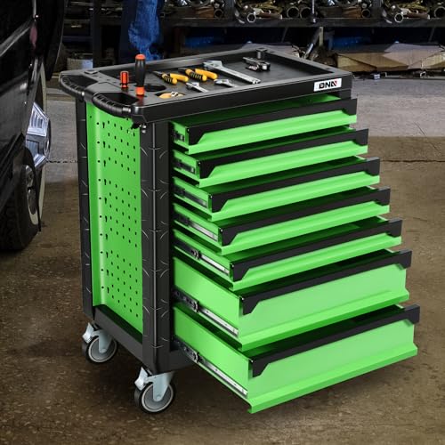DNA MOTORING 7-Drawer Rolling Tool Cabinet Chest with Keyed Locking System, Green M137