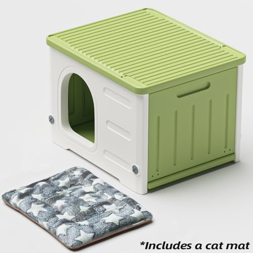 Stackable Plastic Cat House for Outdoor Indoor Use, Green M770