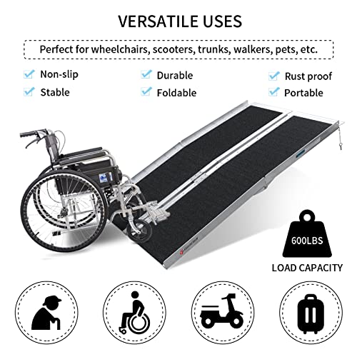 Folding Aluminum Wheelchair Ramp for Home Steps, 600 lbs Capacity B519