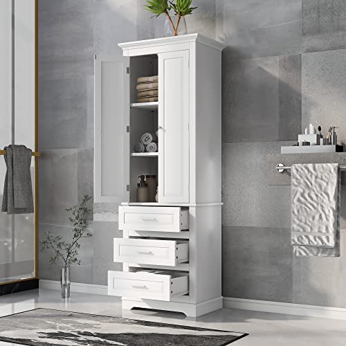 Tall Bathroom Storage Cabinet with 2 Doors and 3 Drawers, White S52783