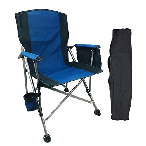 Outdoor Portable Folding Fishing Chair Heavy Duty Director Chair Leisure Beach Chair with Armrests Storage Bag Cup Holder (Army Green Blue)
