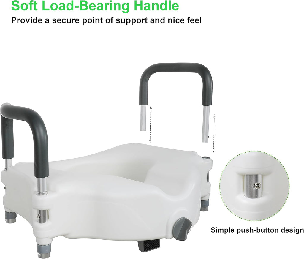 Raised Toilet Seat with Handle, Height Adjustable, Support 300 lbs for Seniors P803475