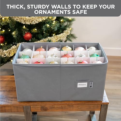 Christmas Ornament Storage Container with Dividers, Zippered, Heavy Duty 600D, Grey Q1814