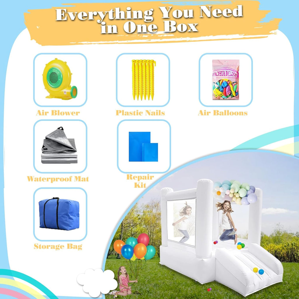 Small White Bounce House with Slide for Kids Aged 2-6 K14067