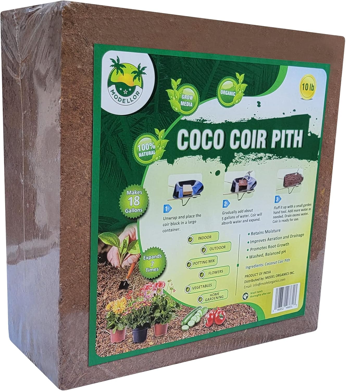 Coco Coir Brick 10 lb. Organic pH Balanced for Gardening T7598