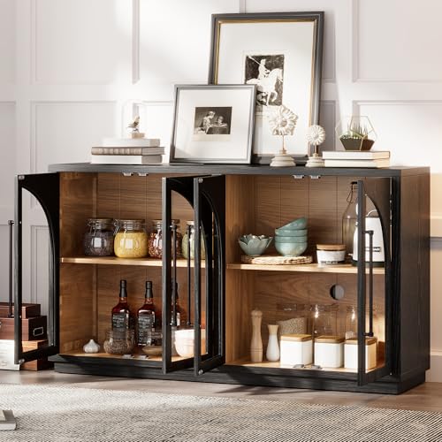 Amposei Retro Accent Sideboard 60-Inch Glass Doors Console Cabinet, Navy Blue X318