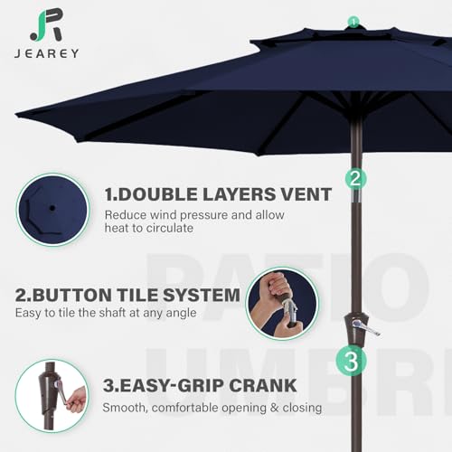 JEAREY 9 ft 2-Tiers Patio Umbrella with Push Button Tilt, Navy Blue A58987