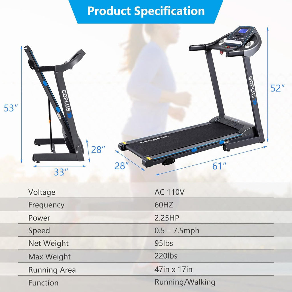 Goplus 2.25HP Folding Treadmill with Incline, Electric Walking Running Machine K607