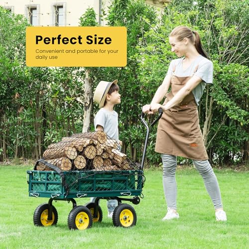 VIVOHOME Heavy Duty 400 Lbs Mesh Steel Folding Garden Cart Wagon H65703