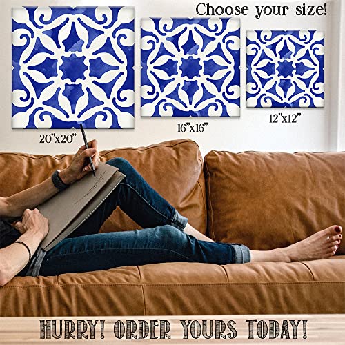 Blue Mosaic Mexican Spanish Tiles Canvas Wall Art 4 Panels Ready to Hang F5386