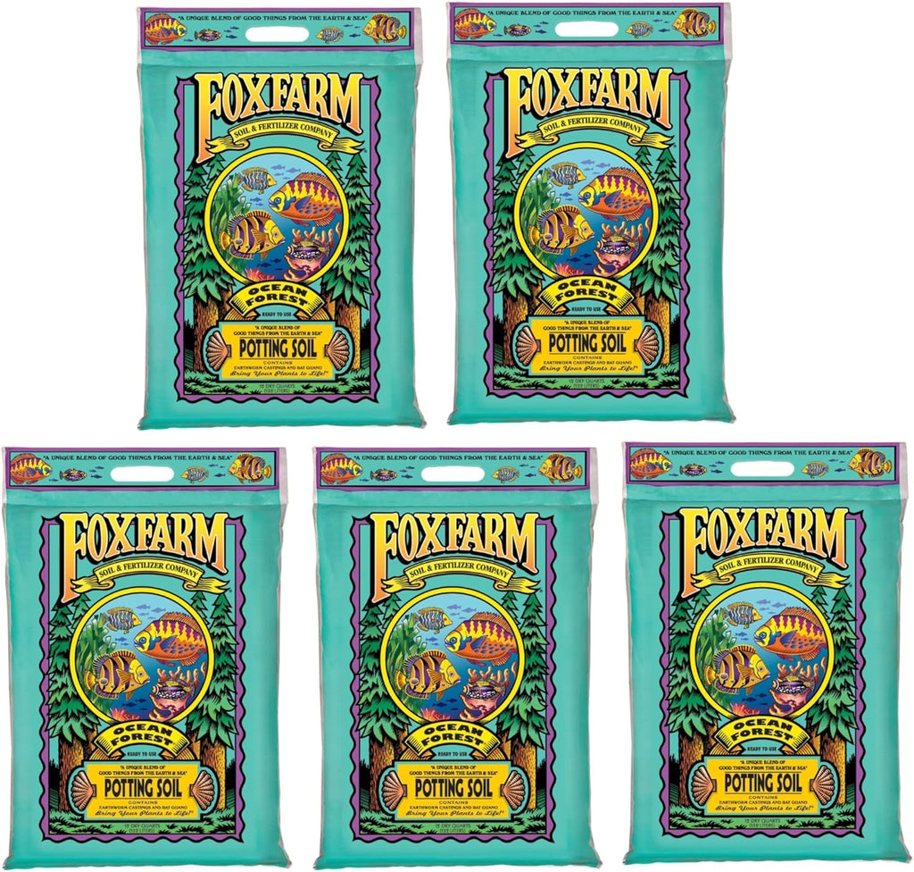 FoxFarm Ocean Forest Potting Soil, 12qt (Pack of 5) – Light Texture for Aeration, Designed for Container Gardens or Houseplants – Ready for Immediate Use, Effectively Retains Moisture