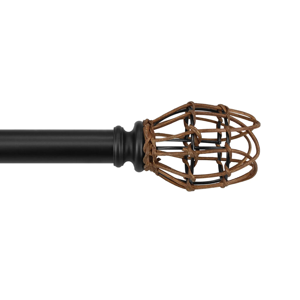 66"-120" 7/8" dia. Drapery Single Curtain Rod Set with Rattan Tulip _Matte Black