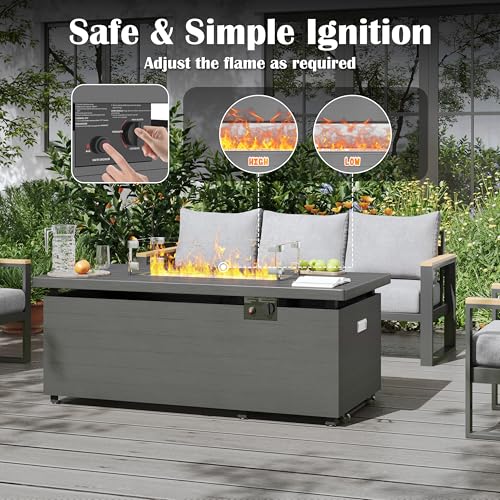 Sundale Outdoor 51 Inch Rectangle Propane Fire Pit Table with Glass Wind Guard, Gray T94945