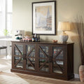 Farmhouse Buffet Cabinet with Storage, 70" Wood Rustic Sideboard Buffet Cabinet w/4 Glass Barn Doors & Adjustable Shelf, Coffee Bar Cabinet for Kitchen, Dining Room, Living Room (Dark Grey)