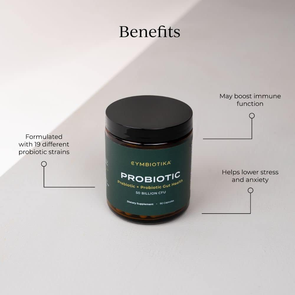 CYMBIOTIKA Probiotic + Prebiotic Gut Health Supplement, 50 Billion CFU, 90 Capsules H66606
