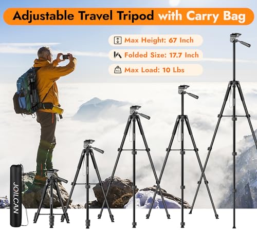JOILCAN Phone Tripod, 67" Aluminum Camera Tripod Stand with Wireless Remote and Carry Bag A208130
