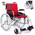 Magnesium Lightweight Wheelchair - 21lbs Self propelled Chair with Travel Bag and Cushion, Portable and Folding 17.5” W Seat, Park & Brake Anti Tipper, Swing Away Footrests, Ultra Light, Red
