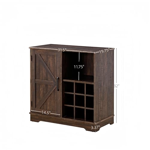 Farmhouse Coffee Bar Cabinet with Wine Rack Barn Door Buffet Sideboard, Gray Wash Y9318