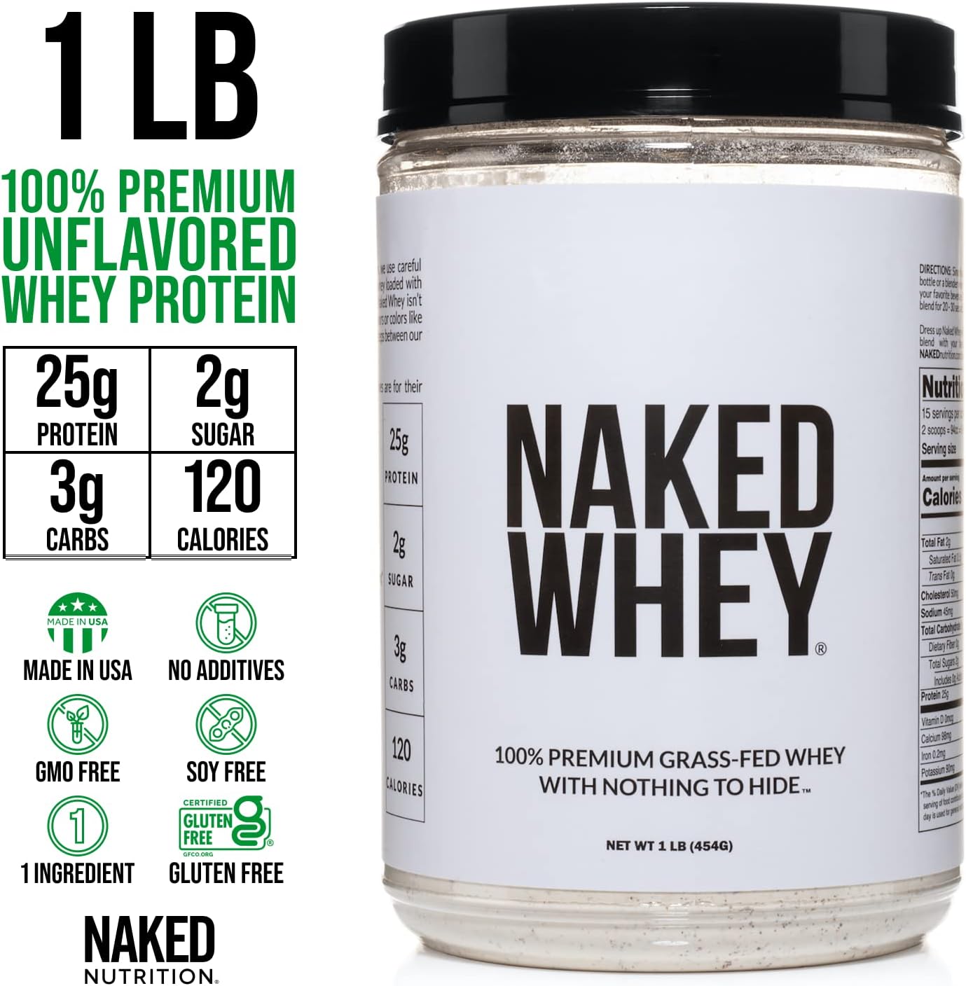 NAKED Grass Fed Protein Bundle: 1LB Unflavored Casein & Whey I588218