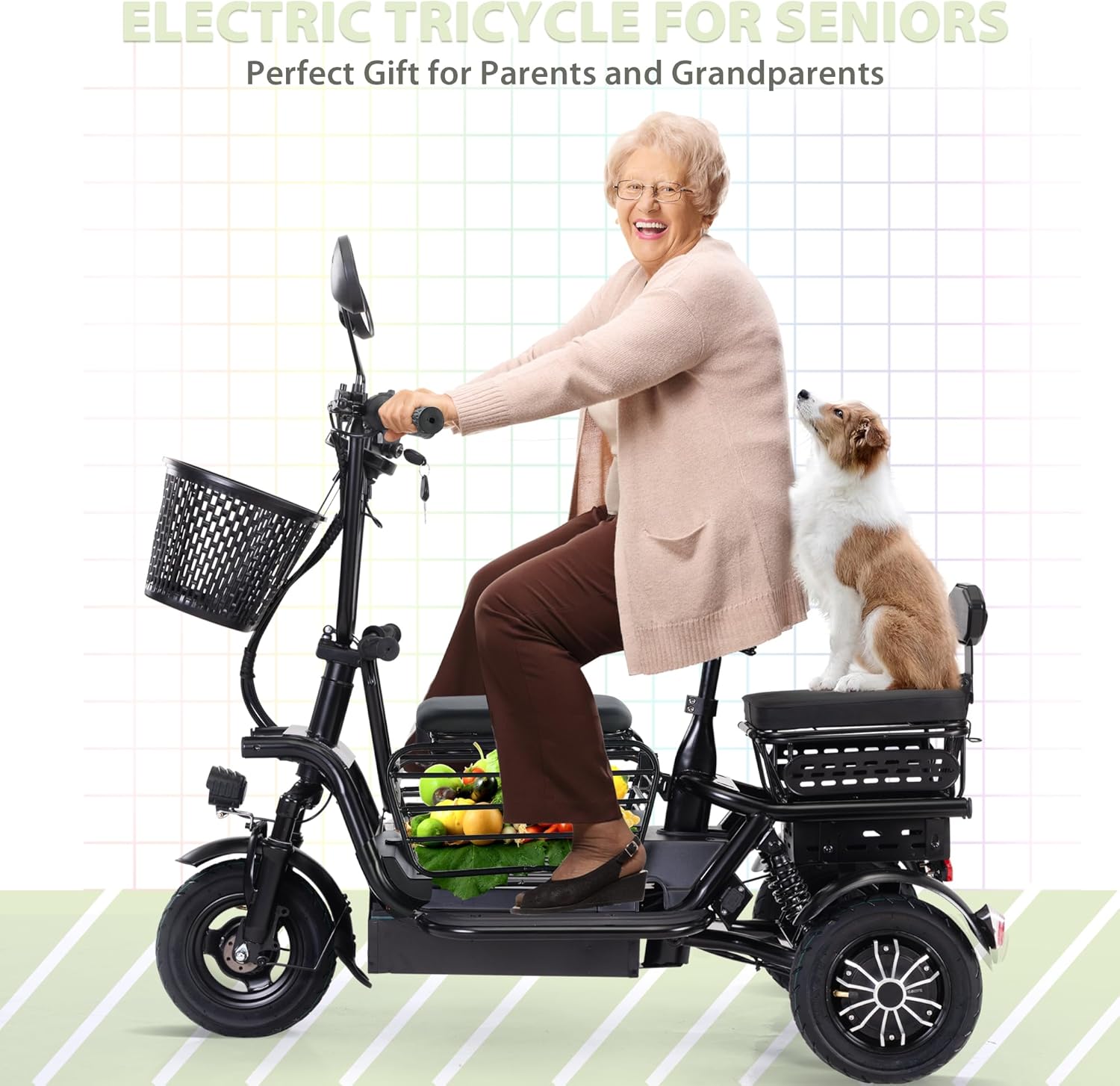 Foldable Electric Tricycle for Adults with 3 Seats, 48V 400W, Black N832848