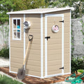 CDCASA 6x3 FT Storage Shed, Waterproof Resin Outdoor Storage Shed with Floor & Window & Double Lockable Doors and 2 Vents, Tool Shed for Bike, Garden, Backyard,Lawn, All Weather Use, Light Brown