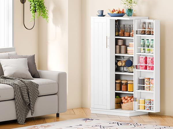 Meilocar 47in Wooden Pantry Cabinet with Doors & Adjustable Shelves, Black R582486