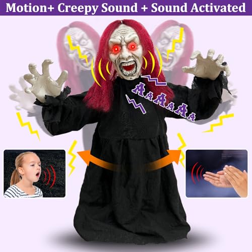 Halloween Animatronics Zombie Groundbreaker with Sound Activated & Glowing Eye, 2.6 Ft Outdoor Decor K4206