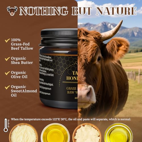 Beef Tallow and Honey Balm for Face and Body, Organic Grass-Fed, 120g B486324