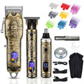 Professional Hair Clippers for Men,Hair Clippers+T-Blade Trimmer+Electric Shaver+Nose Hair Trimmer Set,4 in 1 Cordless Barber Hair Cutting Kit LCD Display Gifts (Gray)