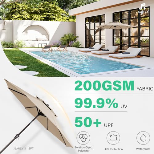 JEAREY 9 ft 2-Tiers Patio Umbrella with Push Button Tilt, Navy Blue A58987
