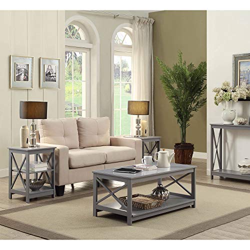 Convenience Concepts Oxford End Table with Storage Shelves, White Faux Marble/Black N969
