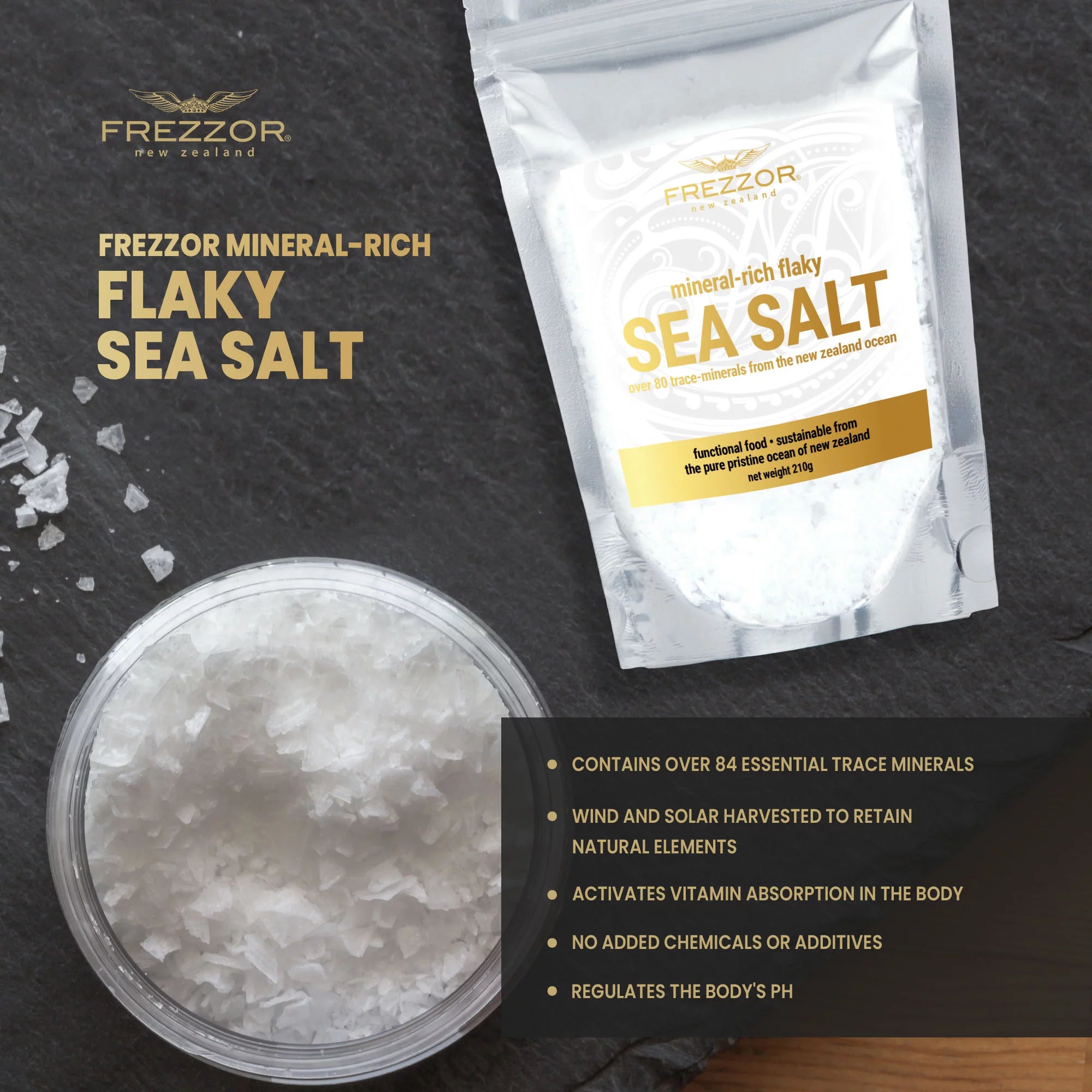 FREZZOR Mineral-Rich Flaky Sea Salt, 84 Minerals, 6-Pack, 44.4 Oz C99094