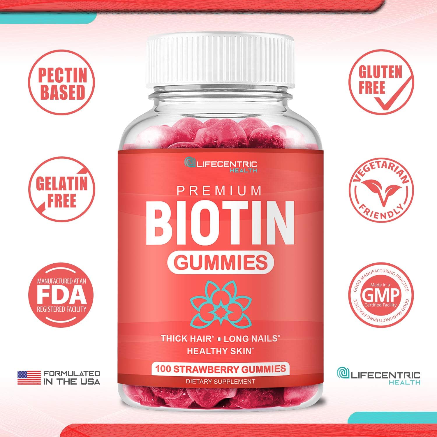 Biotin Gummies for Hair Growth 10000mcg, Vegan Chewable Supplement for Women Men and Kids, 100 Count C851