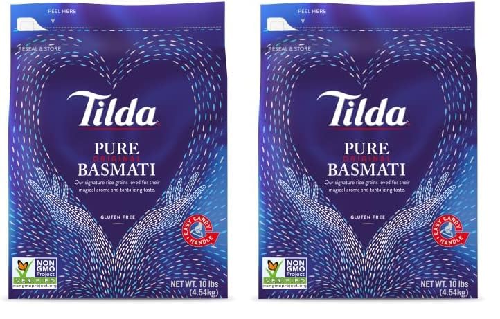 Tilda Pure Basmati Rice, Premium Aromatic and Authentic Rice, Large Resealable Bag, 10-Pound Bag,White