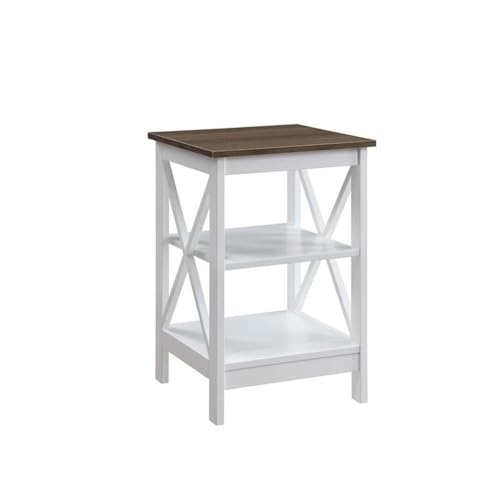 Convenience Concepts Oxford End Table with Storage Shelves, White Faux Marble/Black N969